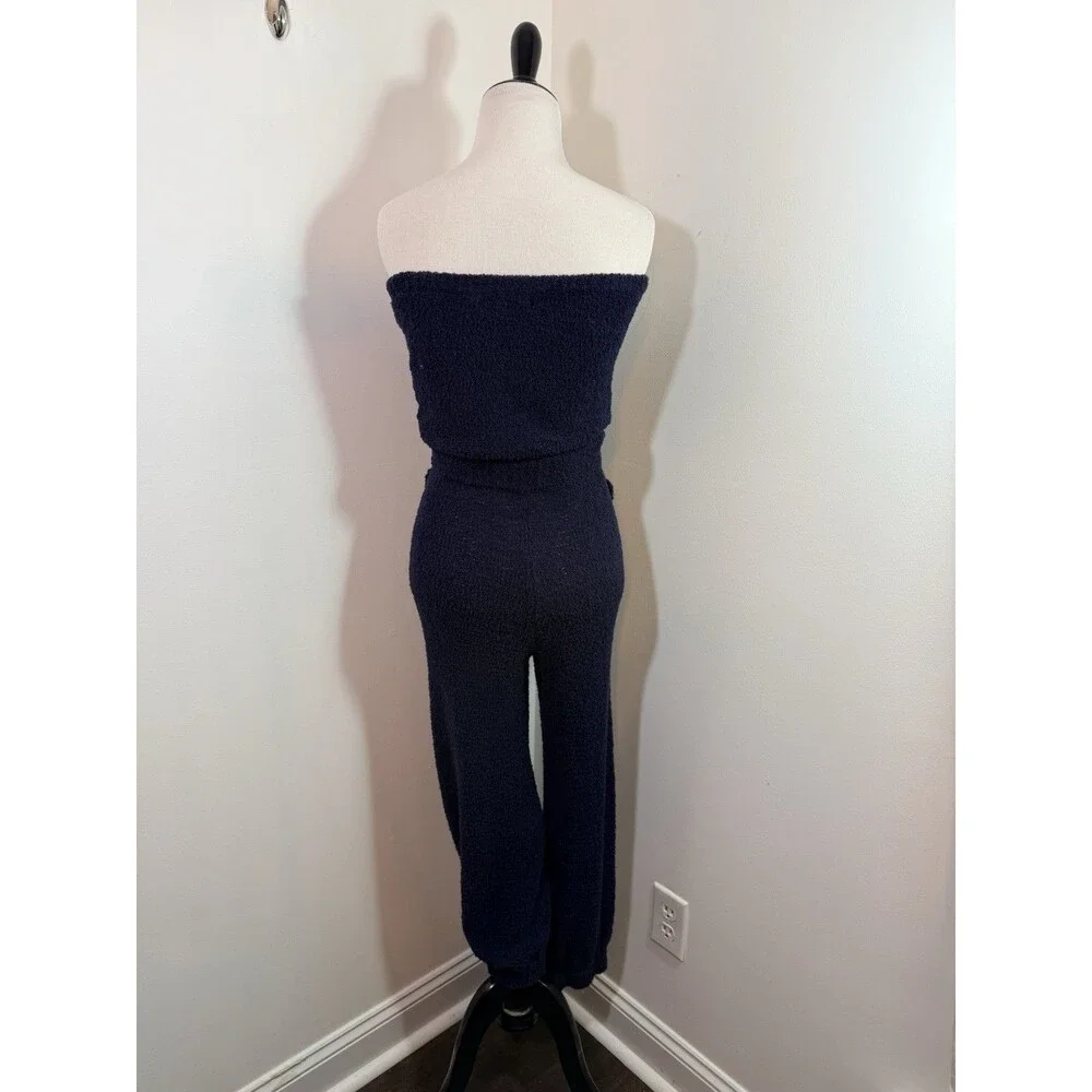 Free People Beach Claire One Piece Jumpsuit Navy Blue Terry Cloth Towel Size XS